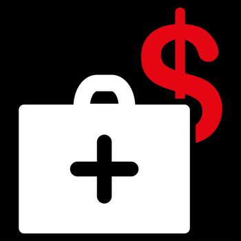 Medical Fund raster icon. Style is bicolor flat symbol, red and white colors, rounded angles, black background.
