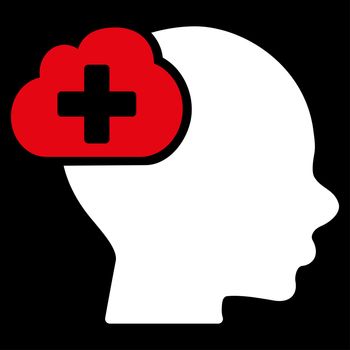 Medical Idea raster icon. Style is bicolor flat symbol, red and white colors, rounded angles, black background.