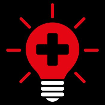 Medical Lamp raster icon. Style is bicolor flat symbol, red and white colors, rounded angles, black background.