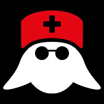Medical Nurse Head raster icon. Style is bicolor flat symbol, red and white colors, rounded angles, black background.