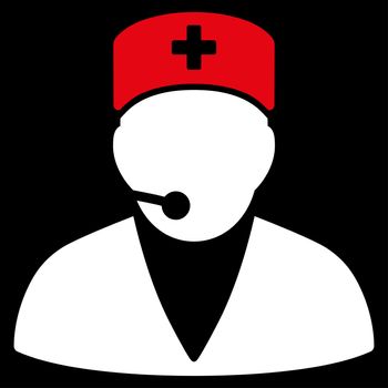 Medical Operator raster icon. Style is bicolor flat symbol, red and white colors, rounded angles, black background.