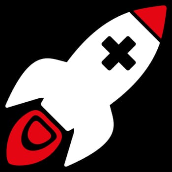 Medical Rocket raster icon. Style is bicolor flat symbol, red and white colors, rounded angles, black background.