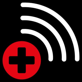 Medical Source raster icon. Style is bicolor flat symbol, red and white colors, rounded angles, black background.