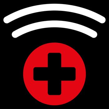 Medical Source raster icon. Style is bicolor flat symbol, red and white colors, rounded angles, black background.