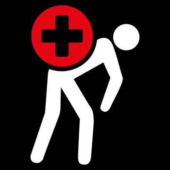 Medication Courier raster icon. Style is bicolor flat symbol, red and white colors, rounded angles, black background.