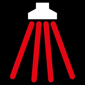 Shower raster icon. Style is bicolor flat symbol, red and white colors, rounded angles, black background.