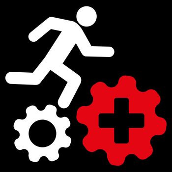 Treatment Process raster icon. Style is bicolor flat symbol, red and white colors, rounded angles, black background.