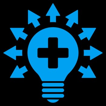 Disinfection Lamp raster icon. Style is flat symbol, blue color, rounded angles, black background.
