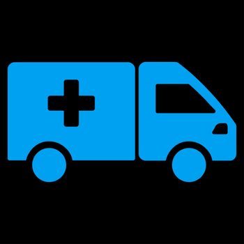 Drug Shipment raster icon. Style is flat symbol, blue color, rounded angles, black background.