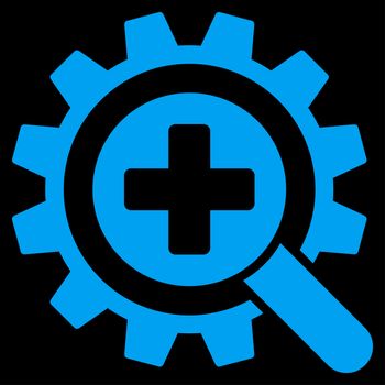 Find Medical Technology raster icon. Style is flat symbol, blue color, rounded angles, black background.