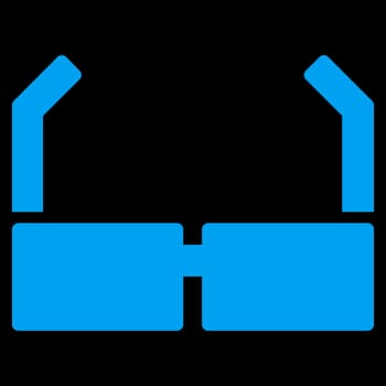 Spectacles raster icon. Style is flat symbol, blue color, rounded angles, black background.