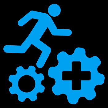 Treatment Process raster icon. Style is flat symbol, blue color, rounded angles, black background.
