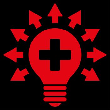 Disinfection Lamp raster icon. Style is flat symbol, red color, rounded angles, black background.