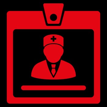 Doctor Badge raster icon. Style is flat symbol, red color, rounded angles, black background.