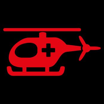 Emergency Helicopter raster icon. Style is flat symbol, red color, rounded angles, black background.