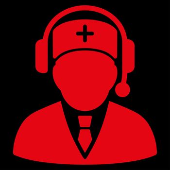 Emergency Manager raster icon. Style is flat symbol, red color, rounded angles, black background.