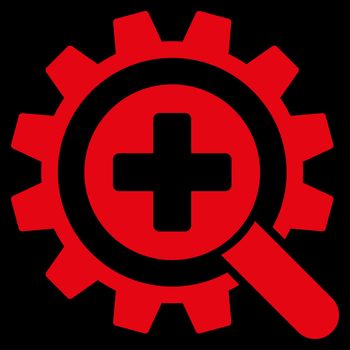 Find Medical Technology raster icon. Style is flat symbol, red color, rounded angles, black background.