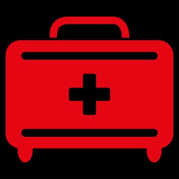 First Aid Toolkit raster icon. Style is flat symbol, red color, rounded angles, black background.