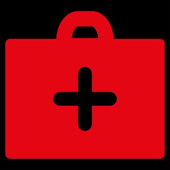 First Aid raster icon. Style is flat symbol, red color, rounded angles, black background.