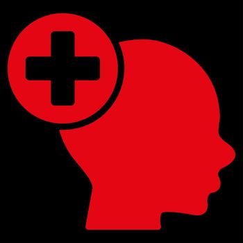 Head Treatment raster icon. Style is flat symbol, red color, rounded angles, black background.