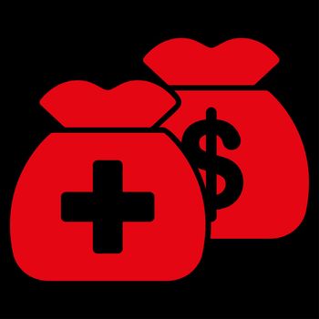Health Care Funds raster icon. Style is flat symbol, red color, rounded angles, black background.