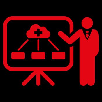 Health Care Report raster icon. Style is flat symbol, red color, rounded angles, black background.