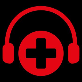 Hospital Call Service raster icon. Style is flat symbol, red color, rounded angles, black background.