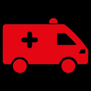 Hospital Car raster icon. Style is flat symbol, red color, rounded angles, black background.