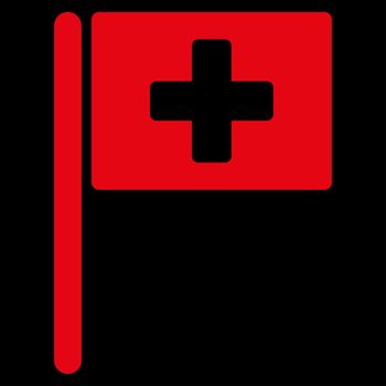 Hospital Flag raster icon. Style is flat symbol, red color, rounded angles, black background.