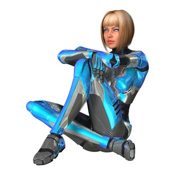 3D digital render of a female cyborg isolated on white background