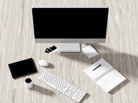 High angle view of a setting table of business workplace, shot in office, home work space