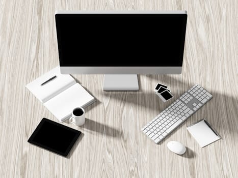 High angle view of a setting table of business workplace, shot in office, home work space