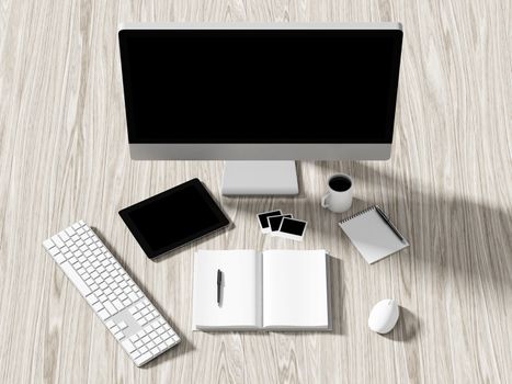 High angle view of a setting table of business workplace, shot in office, home work space