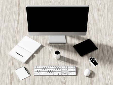 High angle view of a setting table of business workplace, shot in office, home work space