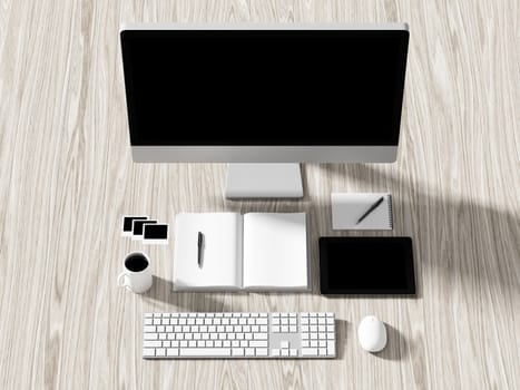 High angle view of a setting table of business workplace, shot in office, home work space