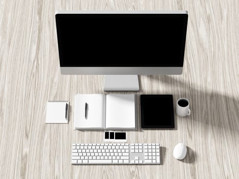 High angle view of a setting table of business workplace, shot in office, home work space