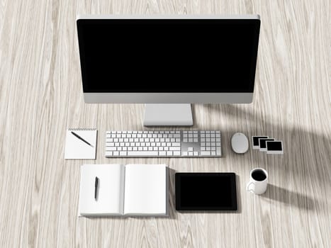 High angle view of a setting table of business workplace, shot in office, home work space