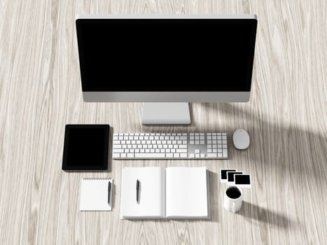 High angle view of a setting table of business workplace, shot in office, home work space