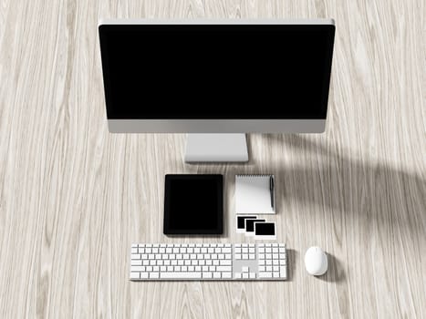 High angle view of a setting table of business workplace, shot in office, home work space