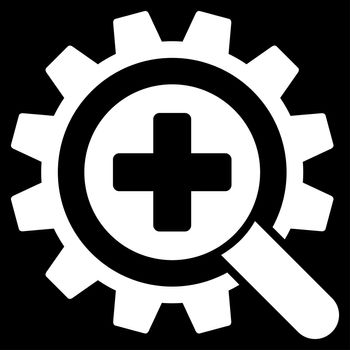 Find Medical Technology raster icon. Style is flat symbol, white color, rounded angles, black background.