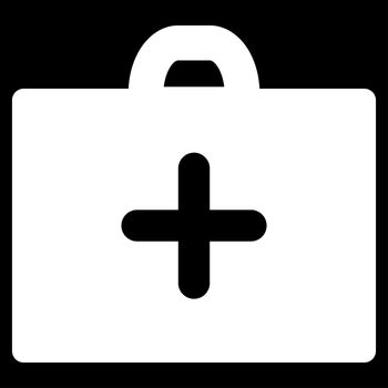 First Aid raster icon. Style is flat symbol, white color, rounded angles, black background.