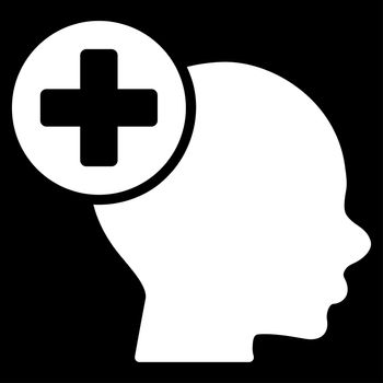 Head Treatment raster icon. Style is flat symbol, white color, rounded angles, black background.