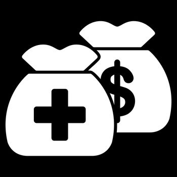 Health Care Funds raster icon. Style is flat symbol, white color, rounded angles, black background.