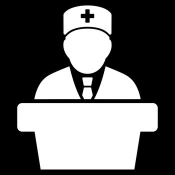 Health Care Official raster icon. Style is flat symbol, white color, rounded angles, black background.