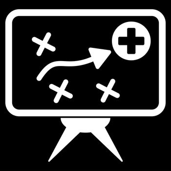 Health Strategy raster icon. Style is flat symbol, white color, rounded angles, black background.