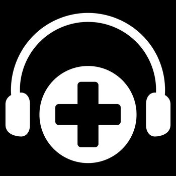 Hospital Call Service raster icon. Style is flat symbol, white color, rounded angles, black background.