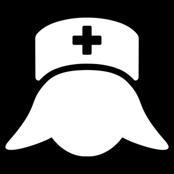 Hospital Nurse Head raster icon. Style is flat symbol, white color, rounded angles, black background.