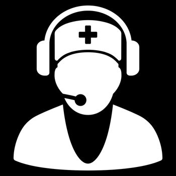 Hospital Receptionist raster icon. Style is flat symbol, white color, rounded angles, black background.