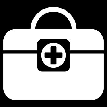 Medic Case raster icon. Style is flat symbol, white color, rounded angles, black background.