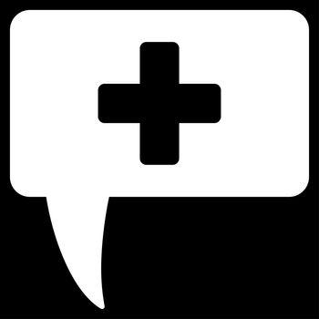 Medical Answer raster icon. Style is flat symbol, white color, rounded angles, black background.